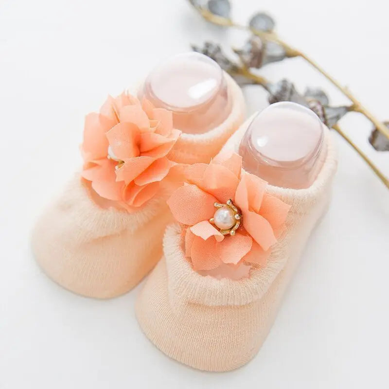 Bowknot Sock Flower Lace Slippers