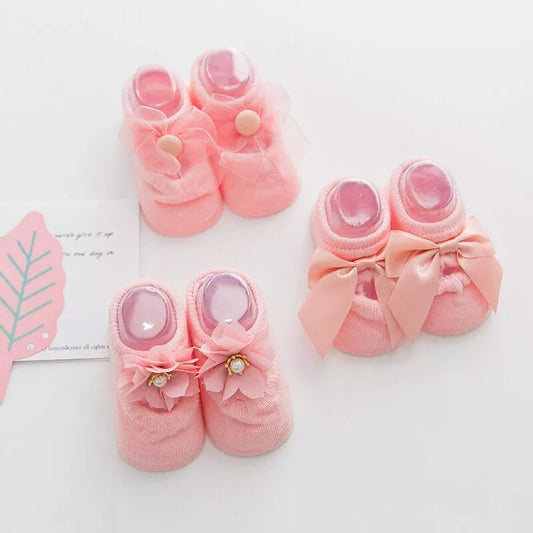 Bowknot Sock Flower Lace Slippers