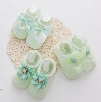 Bowknot Sock Flower Lace Slippers