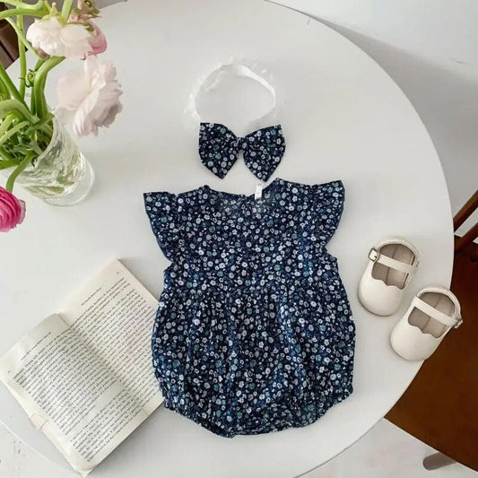 Dark Blue Vintage Floral Romper